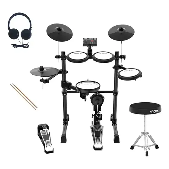 Kit Bateria Eletrônica Aroma Tdx-16s - Banco E Fone Branco