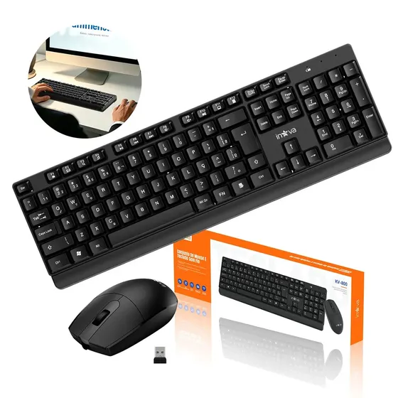 Kit Teclado e Mouse Sem Fio Inova ABNT2, Plug and Play USB Para PC e Notebook