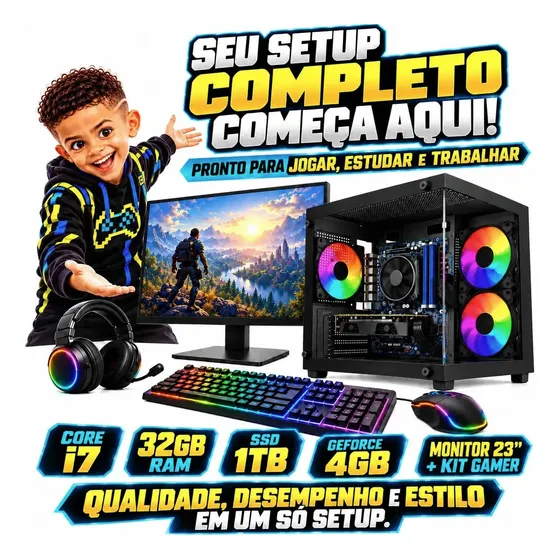 Pc Gamer Completo I7 32gb Ssd 1tb Gt730 4gb Monitor 23 75hz