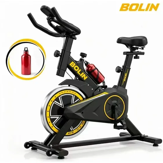 Bolin Mb Q7 Bicicleta Ergométrica Spinning Profissional Com Monitorar A Frequência Cardíaca,Equipamentos De Ginástica Para Uso Interno Silenciosa Suporta 120kg, Ajustáveis Amarelo
