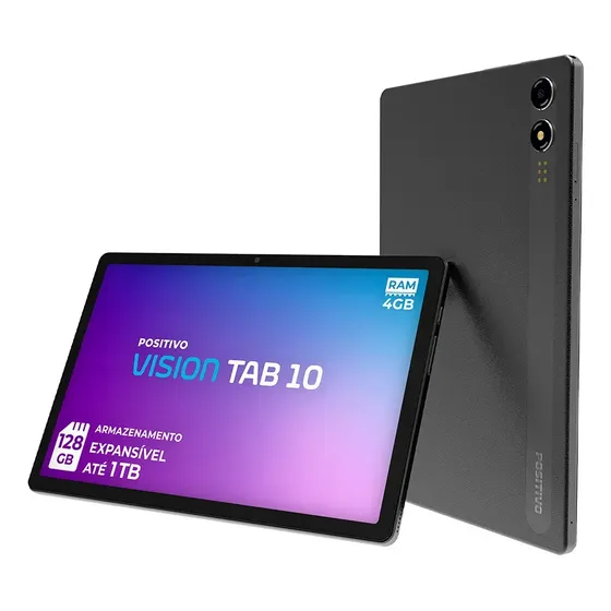 Tablet Positivo Vision Tab 10 4GB Ram 128GB Armazenamento, Octa-Core 13MP + Selfie 5MP Bateria 6000mAh, Tela 10.1 HD, Wi-Fi AC E 4G Full Lamination - Preto (Novo com caixa aberta)
