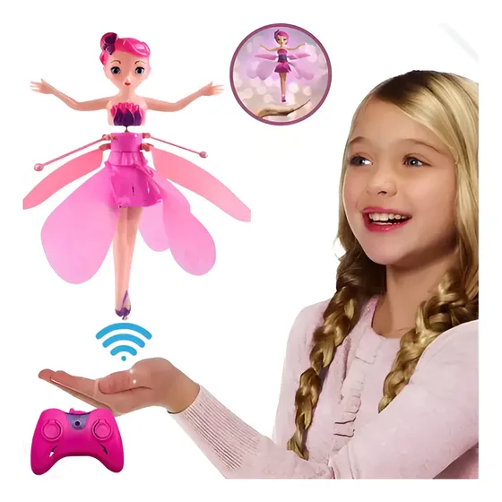 Boneca Fada Voadora Controle Remoto Voa Sensor Recarregavel