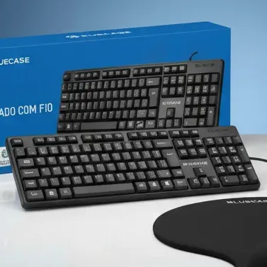 Kit Teclado Mouse E Mousepad Ergonomico Apoio Punho Gel Com Fio Usb Pc Notebook Escritório Abnt2 Confortável