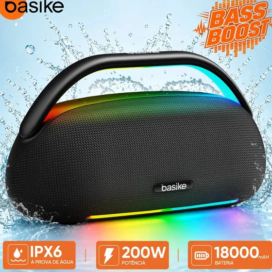Caixa de Som Basike 200W Portátil Bluetooth com Karaokê e Microfone