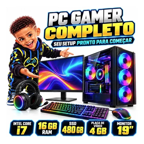 Pc Gamer Completo I7 16gb Ssd 480gb Video 4gb Monitor 19 Pol