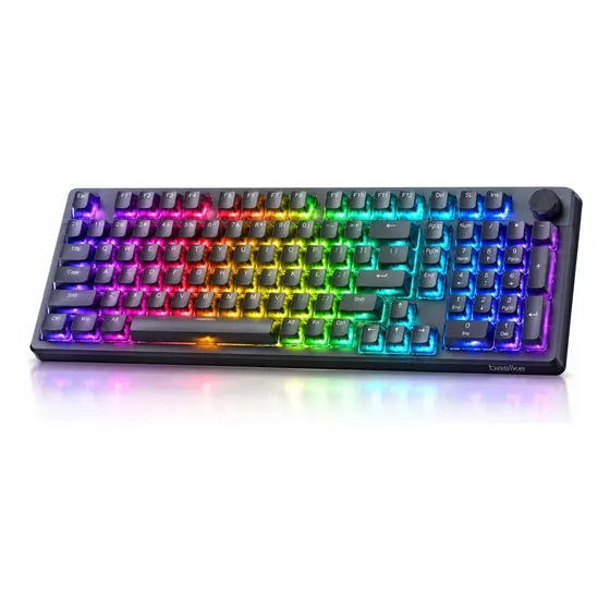Teclado Mecânico Gamer RGB, Tri-Mode BT5.0/2.4G/usb-c, Hot Swappable Teclado Sem Fio com Software, Anti Ghosting Usb Para Pc Notebook Mac, Preto