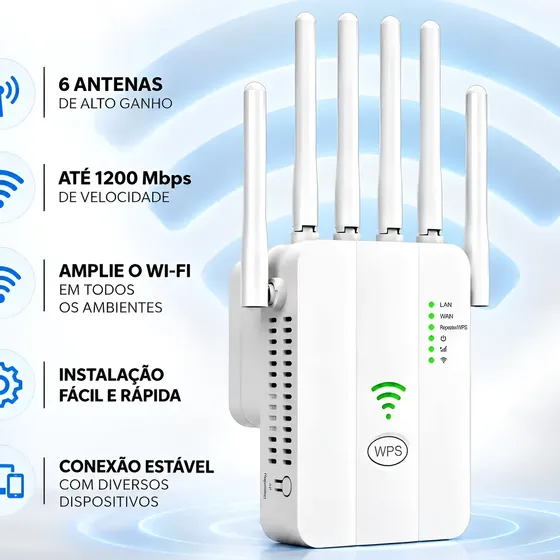 Repetidor De Sinal Wi-fi Roteador 6 Antenas 1200mbps Potente