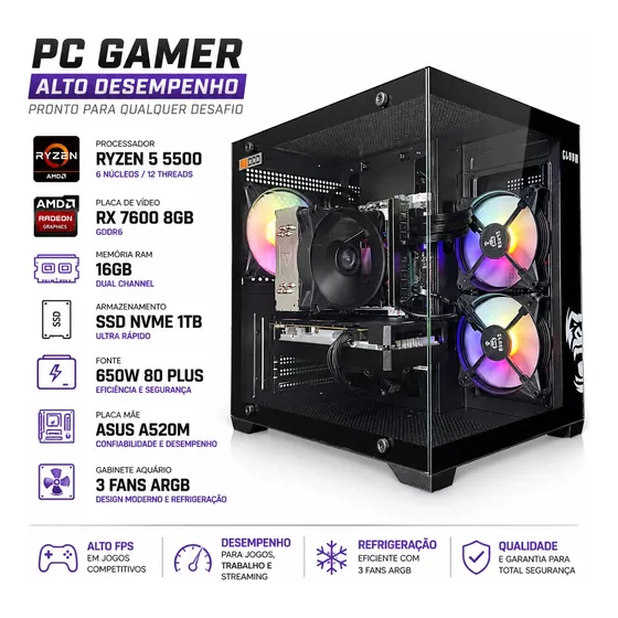 Pc Gamer Amd Ryzen 5 5500 + Rx 7600 8gb | 16gb Ram | Ssd 1tb