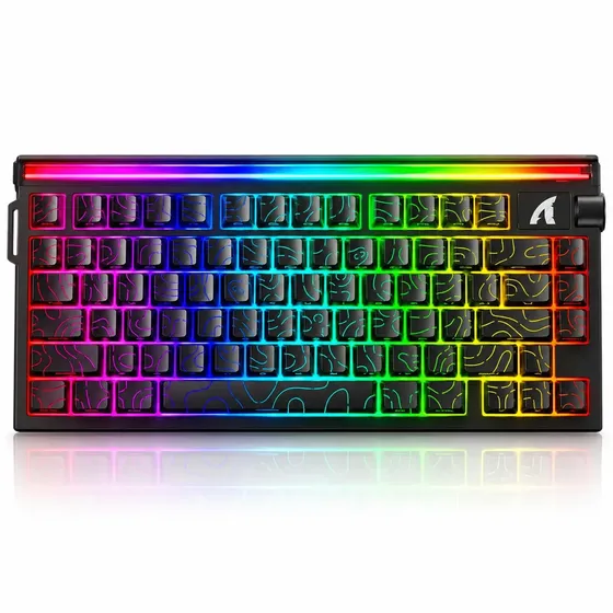Teclado Magnético Gamer Attack Shark 75% 8000 Hz 0,01mm Rapid Trigger Barra Led RGB Hall Effect Com Fio USB-C R85 Black Contour Line