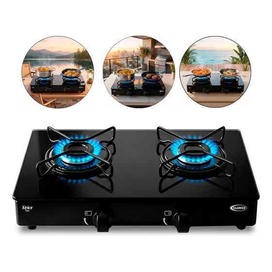 Fogão Cooktop De Mesa Portátil A Gás 2 Bocas Vidro Clarice