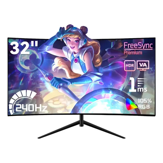 Monitor Gamer 32 Curvo Full Hd 1ms 240hz Led Preto Hdmi Dp Preto