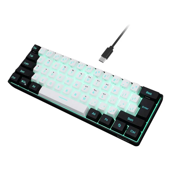 Teclado Gaming Cableado Snpurdiri 60%, 61 Teclas Rgb, Compac Preto