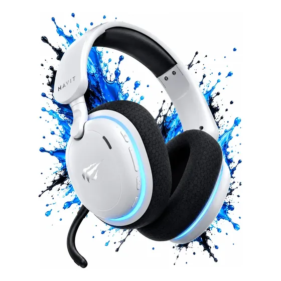 Headset Gamer Havit Fuxi-h7 Branco, Wireless, Bluetooth, Rgb