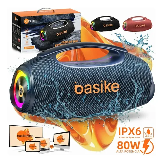 Basike Caixa de Som Boombox Plus 80W 8000Mah 10hrs Portátil Bluetooth 5.3 Sem fio IPX6 À Prova D'água Com Luz RGB Hifi TWS Bass Forte bombox Para TV Festa Casa Subwoofer Soundbox Subwoofer 337 - Auzl
