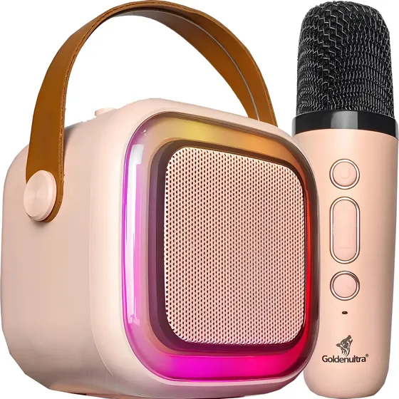 Caixinha Som Karaokê Microfone Infantil Sem Fio Bluetooth Cor Rosa