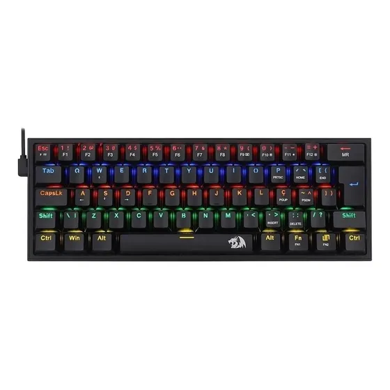 Teclado Gamer Redragon Fizz 60% Rainbow Switch Azul Abnt2 Cor De Teclado Preto Idioma Português Brasil