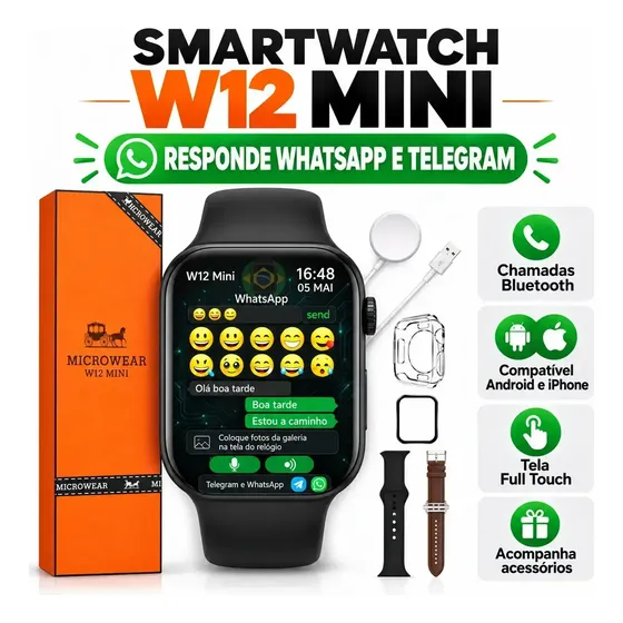 Relógio Smartwatch W12 Mini Série 12 42mm Microwear Amoled