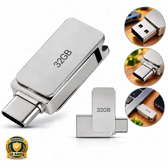 Pen Drive Bahrein Dual OTG 32GB USB-C e USB-A 2.0 para Celular e PC