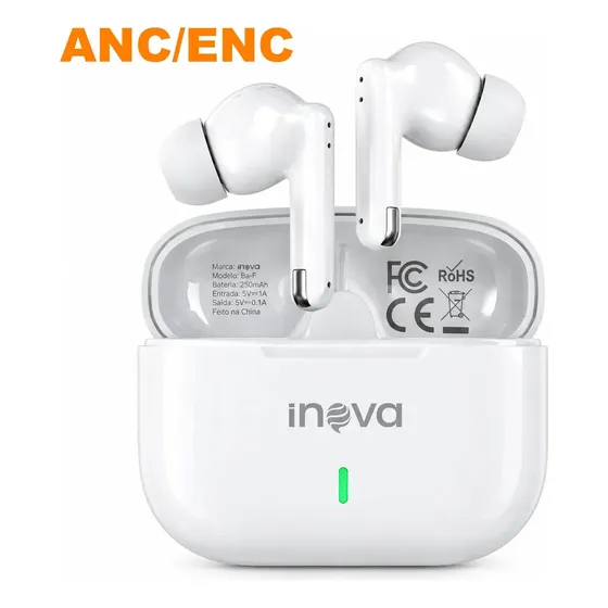 Fone de Ouvido Inova TWS Bluetooth 5.3 Com ANC e ENC Para Cancelamento de Ruído