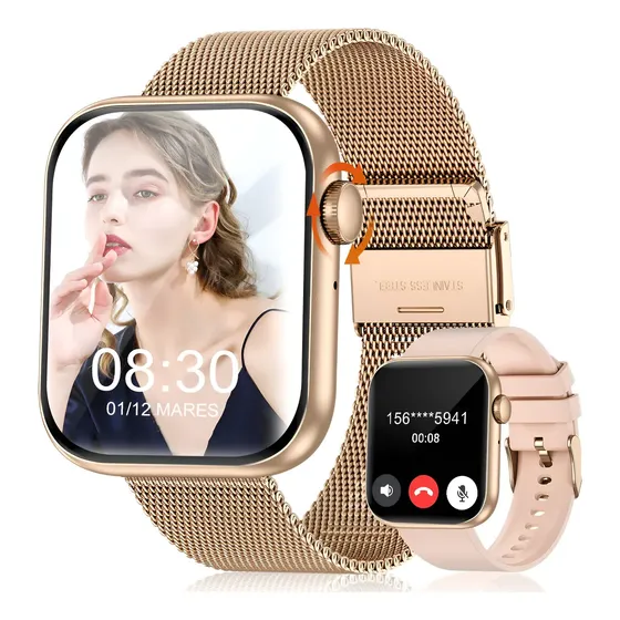 Smartwatch Feminino Esportivo Relógio Inteligente Ouro Rosa
