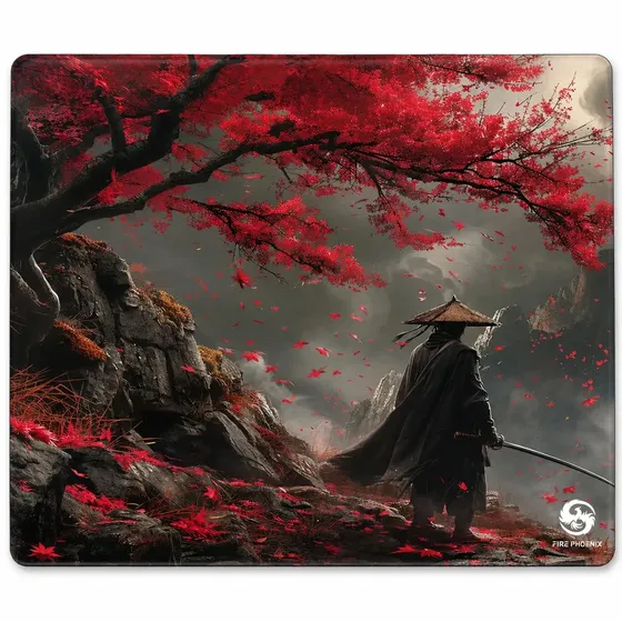 Mouse Pad Gamer de Vidro Temperado Speed Glacier 49x42cm Grande Premium Antiderrapante Ultra Liso Fire Phoenix Scarlet Samurai