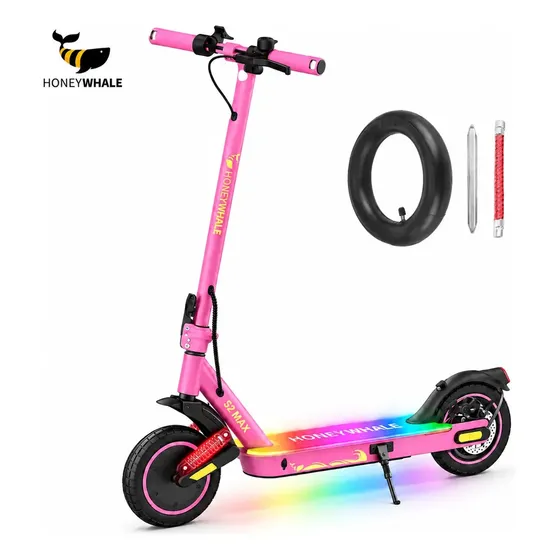 Patinete Elétrico HONEYWHALE S2 MAX Dobrável com Bluetooth e Luz LED Rosa