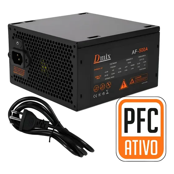 Fonte Atx 500w Real Gamer Super Silenciosa Pc Bivolt Autom.