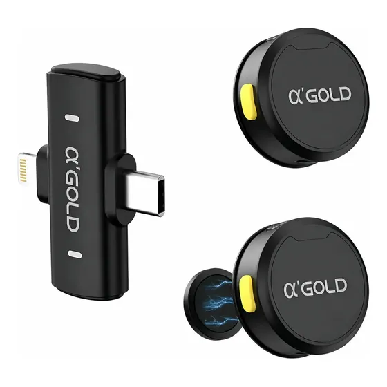 Microfone Lapela Duplo Sem Fio Usb-c Lightning 2 Microfones