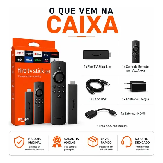 Amazon Fire TV Stick Lite Full HD 2a Geração com Alexa Preto
