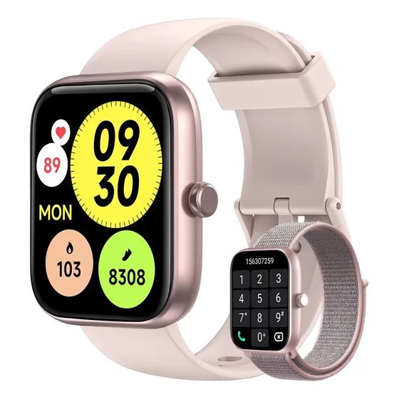 Smartwatch 1.83 Alexa Rosa 2 Pulseiras Relógio Inteligente