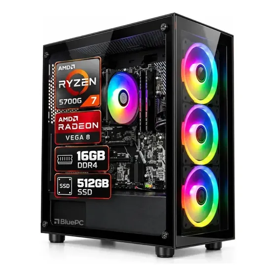 PC Gamer AMD Ryzen 7 5700G, Placa de vídeo Radeon VEGA 8, 16GB DDR4, SSD 512GB, Fonte 500W, Gabinete com RGB - BluePC Pulse PGF-0150PU PC Gamer AMD Ryzen 7 5700G, Placa de vídeo Radeon VEGA 8, 16GB DDR4, SSD 512GB, Fonte 500W, Gabinete com RGB - BluePC Pulse PGF-0150PU