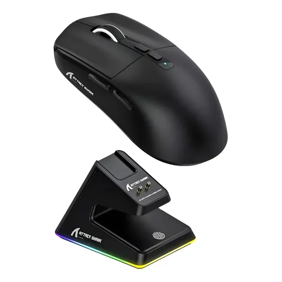 Mouse Gamer Attack Shark Tri Mode 26000dpi Paw3395 + Dock X6