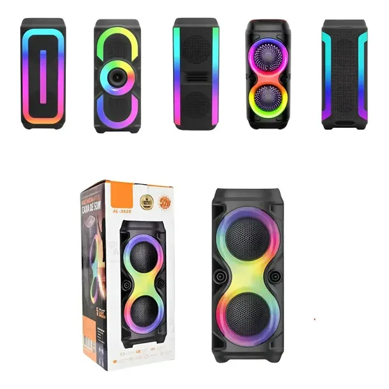 Caixa De Som Led Rgb Potente Alta Bluetooth Usb Recarregável