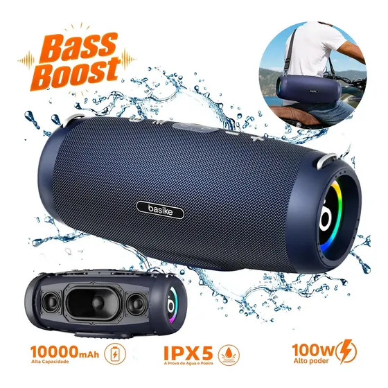 100w Caixa De Som Portátil Basike Ba-RAD293 12h Tws Ipx5 Boombox,Caixa De Som Bluetooth Com RGB Bass Boost 1000mAh