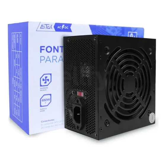 Fonte ATX 650W Aitek Bivolt para PC AMD Intel Compatível