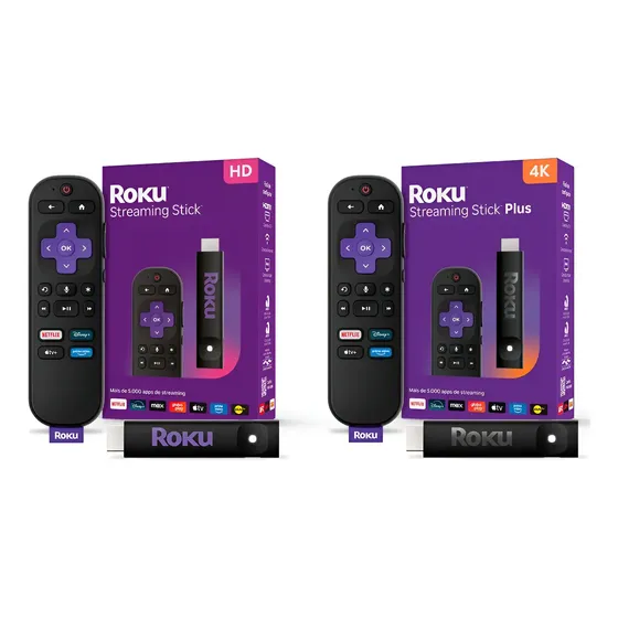 Roku Streaming Stick Fhd + Stick Plus Controle Por Voz Preto Padrão