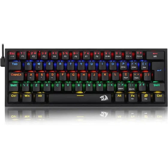 Teclado Mecânico Gamer 60% Fizz Rainbow Preto Switch Azul