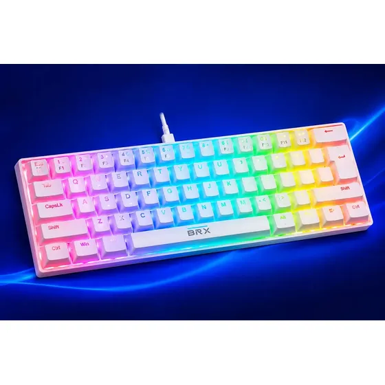 Teclado Mecânico Gamer BRX Branco RGB 60% com Switch Azul