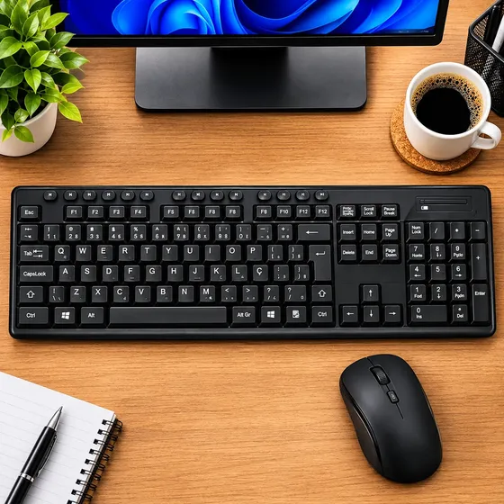 Kit Sem Fio Teclado E Mouse Alfanumérico Multimídia Abnt2