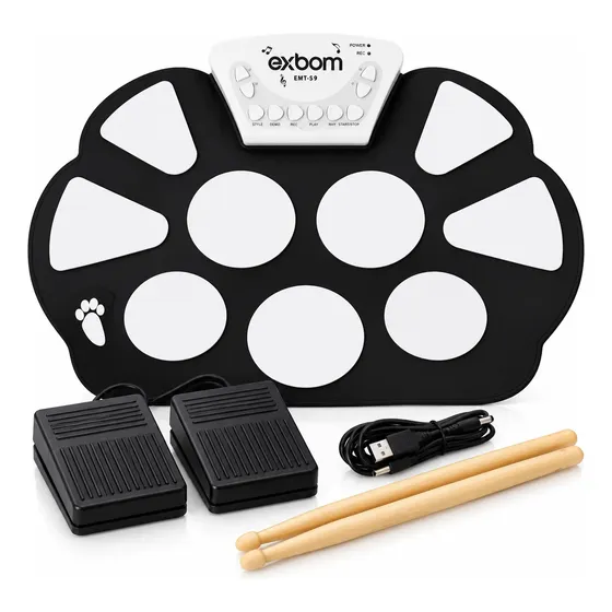 Bateria Eletrônica Musical Drum Dobrável Silicone 2 Pedais