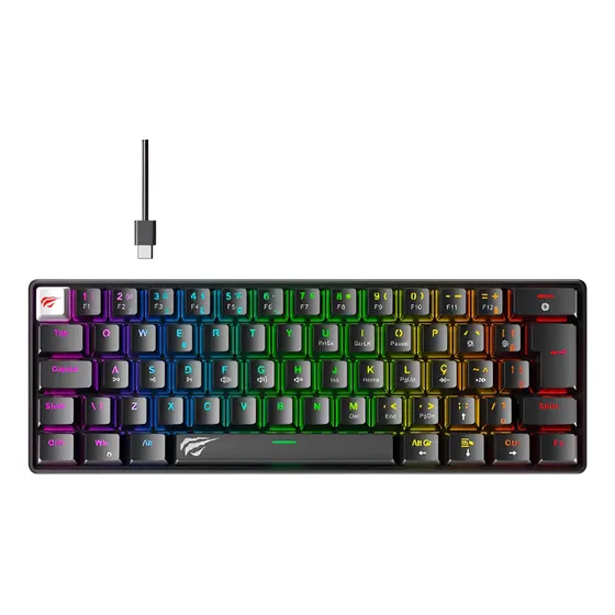 Teclado Mecânico Gamer Havit Gt-kb11l Abnt2 Switch Azul Preto Português Brasil