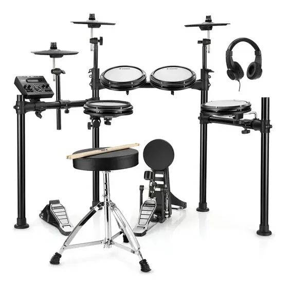Bateria Eletrônica Donner DED-200 Mesh 8" 450 Sons 31 Kits 50 Músicas 4 Modos de Treino USB MIDI com Fone e Banco