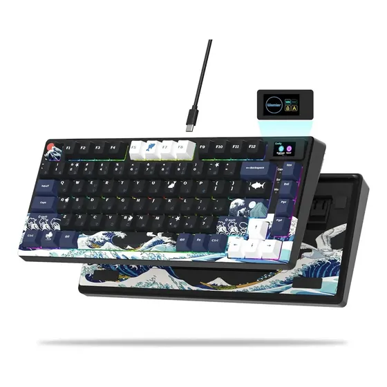 Teclado mecânico Womier Sk80, tela multimídia, gamer, Rgb, teclado Kanagawa, preto, idioma inglês internacional