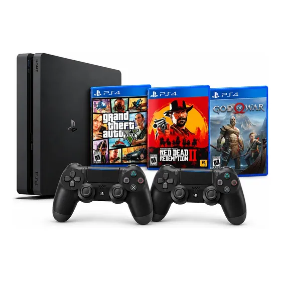 Sony Playstation 4 Ps4 Slim 1 Tb + 2 Controles +3 Jogos