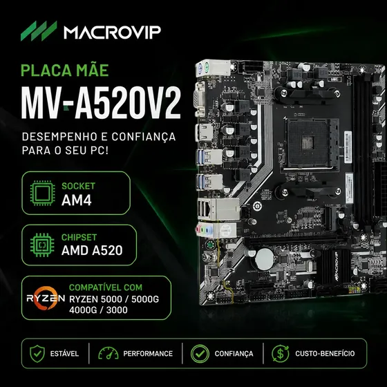 Placa-mãe Macrovip Mv-a520v2 Am4 Ddr4