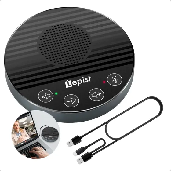 Microfone de Conferência SAN MIX com Viva-Voz e Alto-Falante Omnidirecional 360° USB