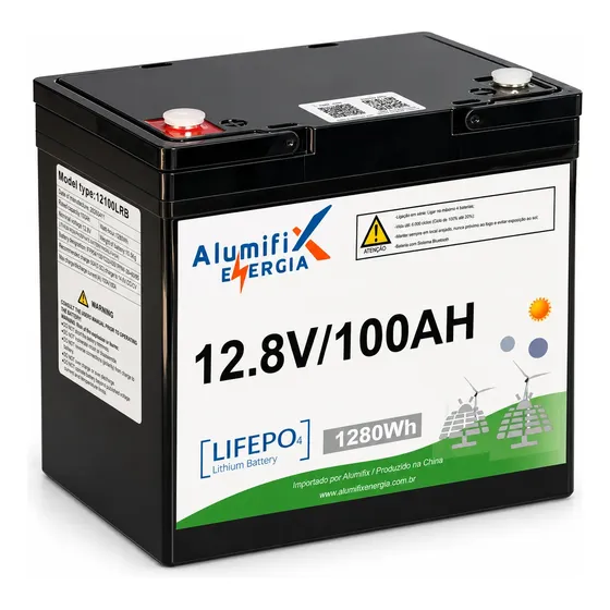 Bateria Lítio Alfx 12v 100ah Lifepo4 Bluetooth Bms Solar