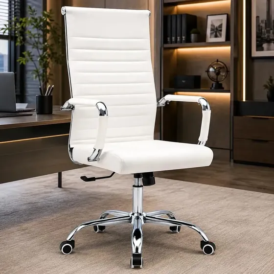 Cadeira Presidente Reclinável Escritório Giratória Relax Branco Couro Sintético Cadeira Presidente Reclinável Escritório Giratória Relax Branco Couro Sintético