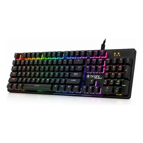 Teclado Mecânico Gamer Bright GTC564 Switch Azul LED USB Preto