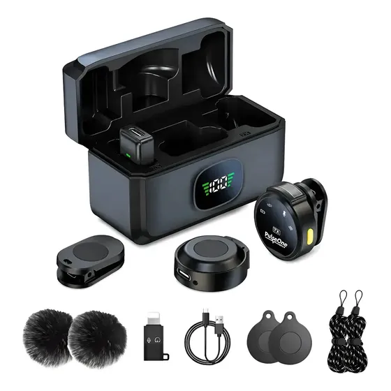 Microfone Sem Fio Duplo Pulseone J6 Magnético Anti-ruído Microfone Sem Fio Duplo Pulseone J6 Magnético Anti-ruído